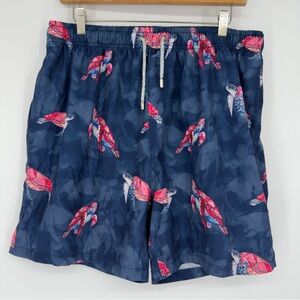 Vintage Summer Blue Turtle Pattern Swim Trunks Sz XXL Mens